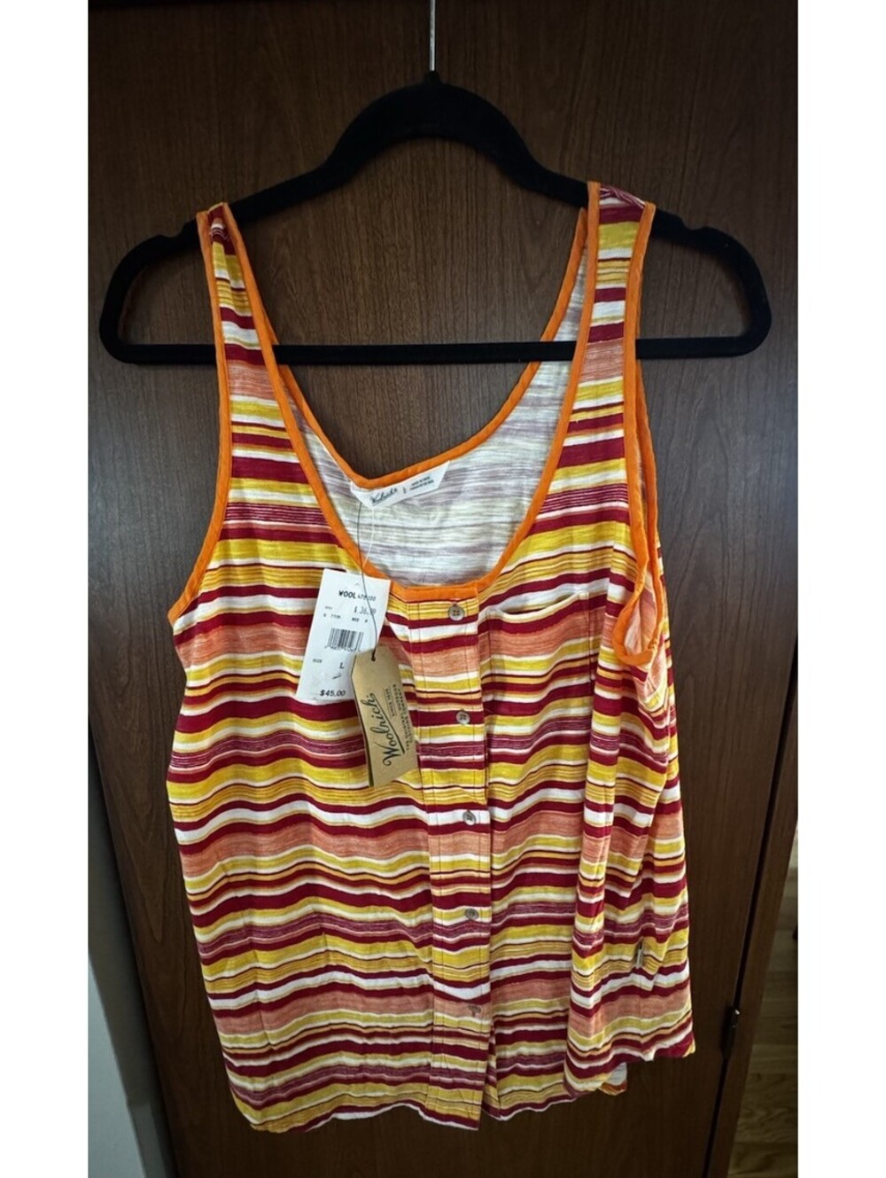 Woolrich Passing Trails Tank Top Women’s L NWT Striped Button Front 100% Cotton